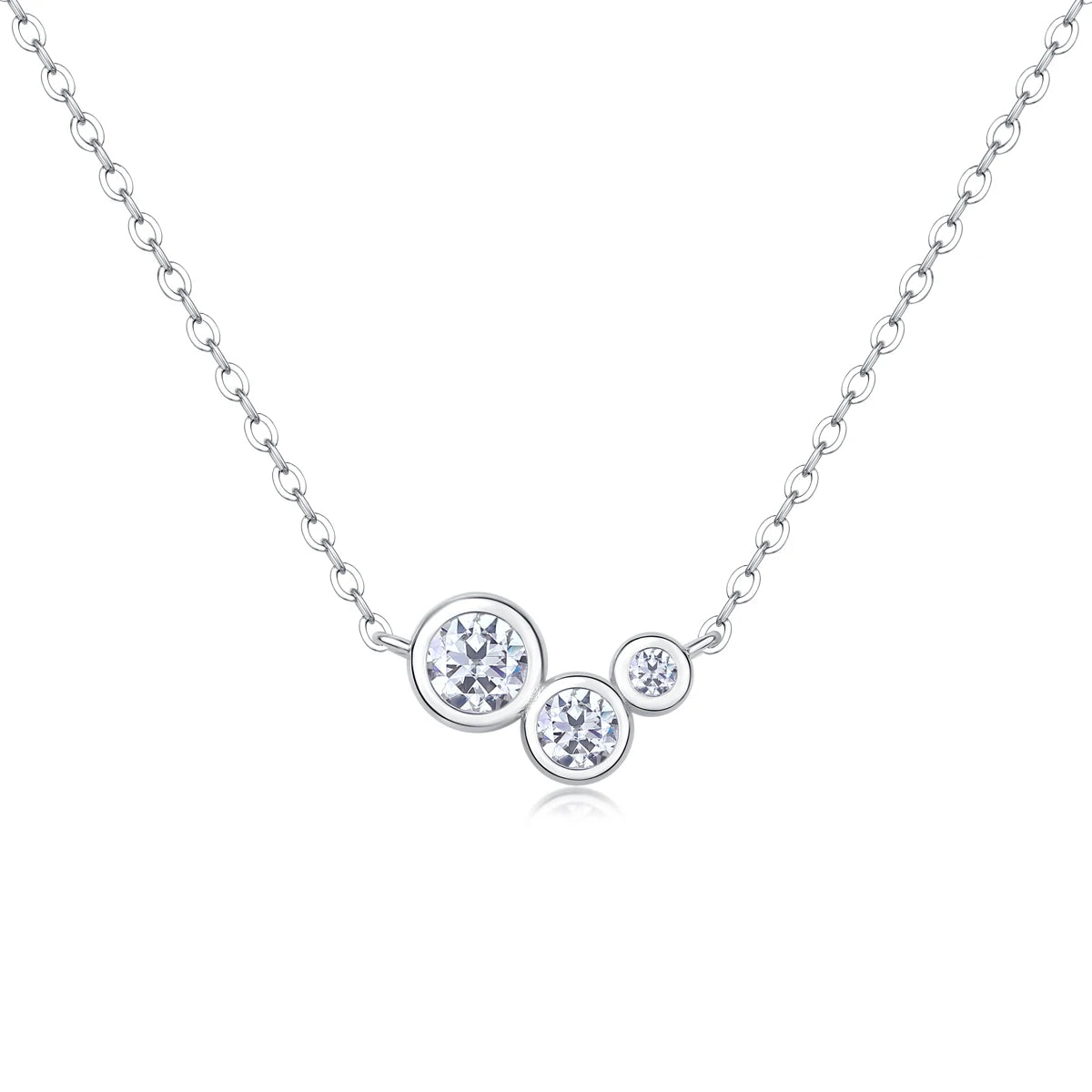 JIUZUAN Three Stone Moissanite Necklace 925 Silver 18K Gold Plated Elegant Jewelry Gift for Women Comes with GRA Certificate