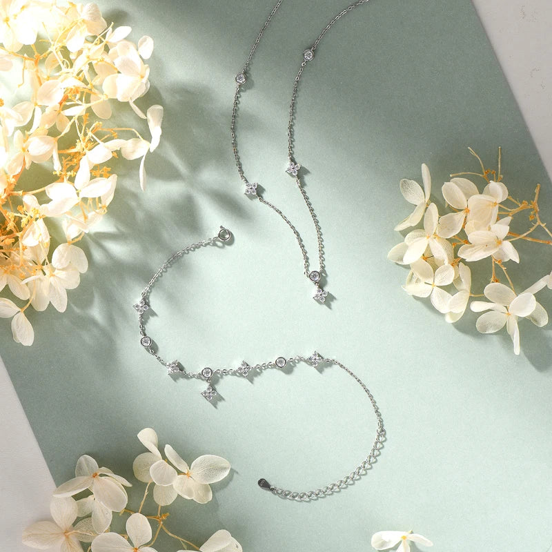 OXTAO Ladies' Fashionable Collarbone Chain Moissanite Diamond Necklace 925 Sterling Silver Fine Jewelry Birthday Gift