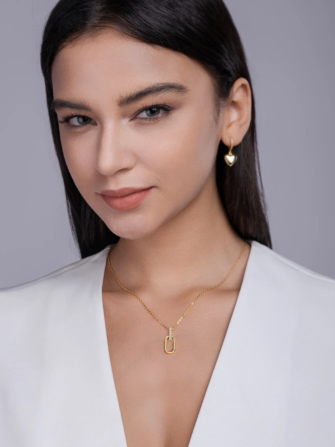 JIUZUAN Geometric Pendant Necklace 925 Silver 18K Gold Plated Stylish Jewelry for Women Gift Comes with GRA Certificate