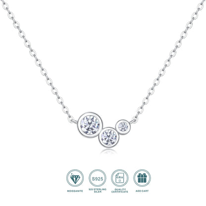JIUZUAN Three Stone Moissanite Necklace 925 Silver 18K Gold Plated Elegant Jewelry Gift for Women Comes with GRA Certificate