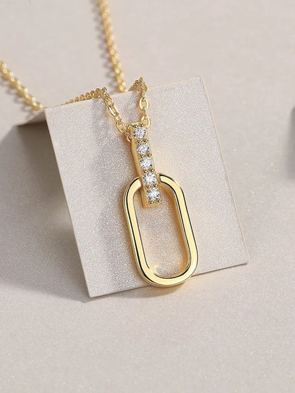 JIUZUAN Geometric Pendant Necklace 925 Silver 18K Gold Plated Stylish Jewelry for Women Gift Comes with GRA Certificate