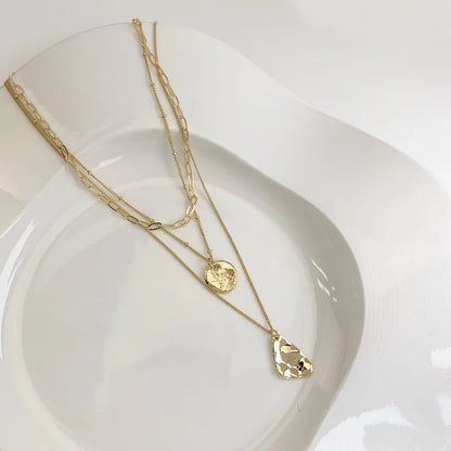 Unisex Layered Choker Necklace with Triangle Pendant - Multi-chain Collarbone Necklace for Men & Women