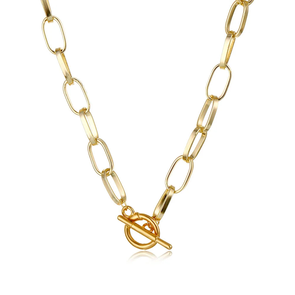 Vintage Op Buckle Clavicle Necklace - Retro Alloy Streetwear Choker for Fashion Photography