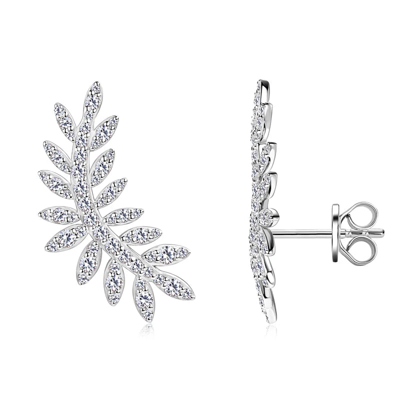 OXTAO Leaf-Shaped Earrings Jewelry for Women 925 Sterling Silver D VVS1 Moissanite Earrings Fashion Wedding Accessories