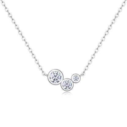 JIUZUAN Three Stone Moissanite Necklace 925 Silver 18K Gold Plated Elegant Jewelry Gift for Women Comes with GRA Certificate