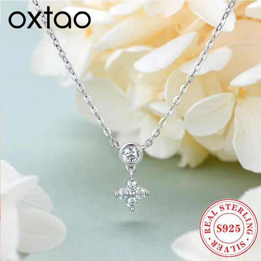 OXTAO Ladies' Fashionable Collarbone Chain Moissanite Diamond Necklace 925 Sterling Silver Fine Jewelry Birthday Gift