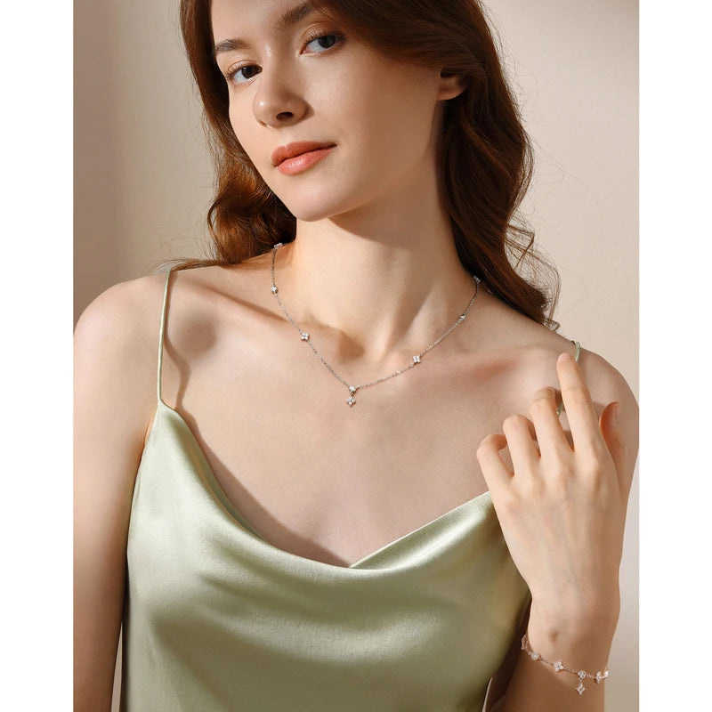 OXTAO Ladies' Fashionable Collarbone Chain Moissanite Diamond Necklace 925 Sterling Silver Fine Jewelry Birthday Gift