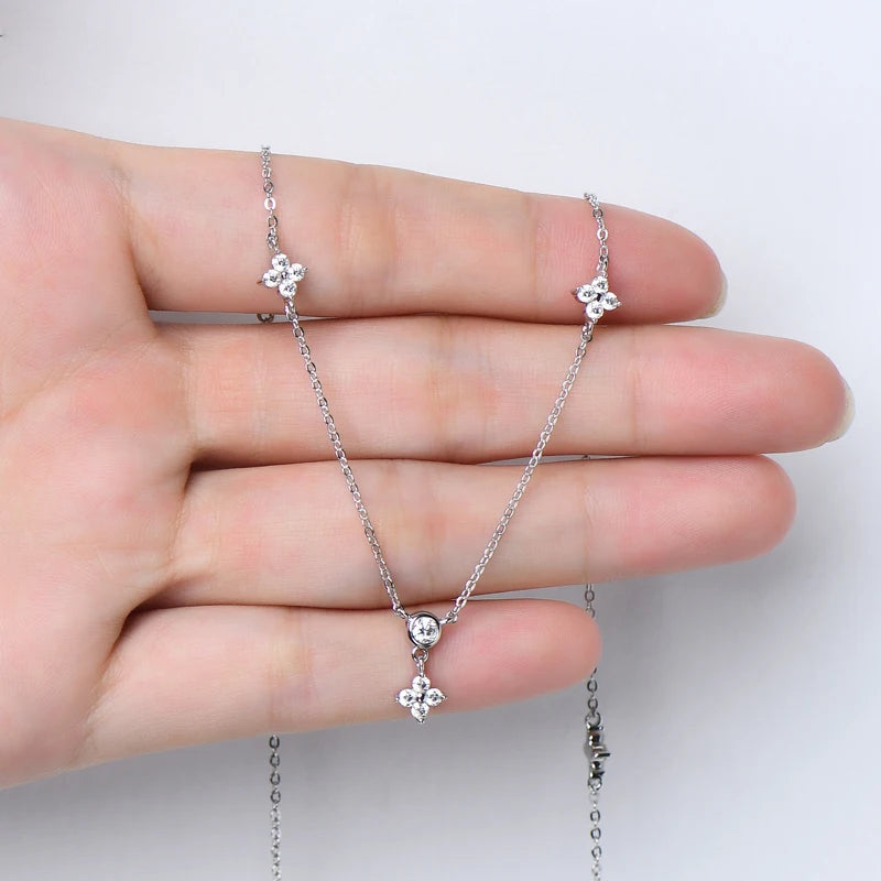 OXTAO Ladies' Fashionable Collarbone Chain Moissanite Diamond Necklace 925 Sterling Silver Fine Jewelry Birthday Gift