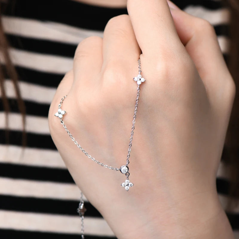 OXTAO Ladies' Fashionable Collarbone Chain Moissanite Diamond Necklace 925 Sterling Silver Fine Jewelry Birthday Gift
