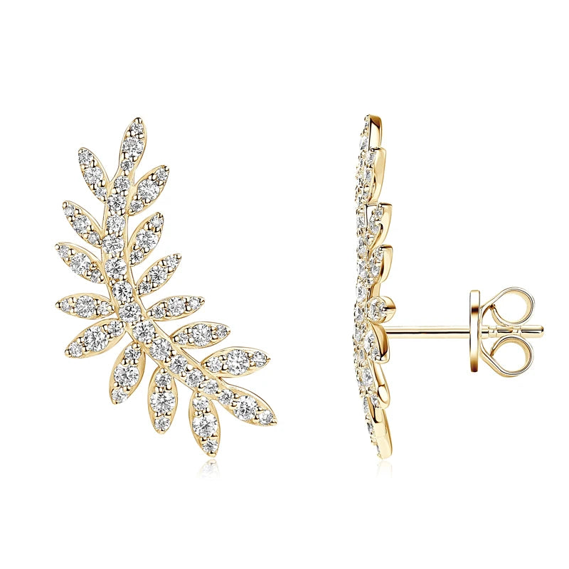 OXTAO Leaf-Shaped Earrings Jewelry for Women 925 Sterling Silver D VVS1 Moissanite Earrings Fashion Wedding Accessories