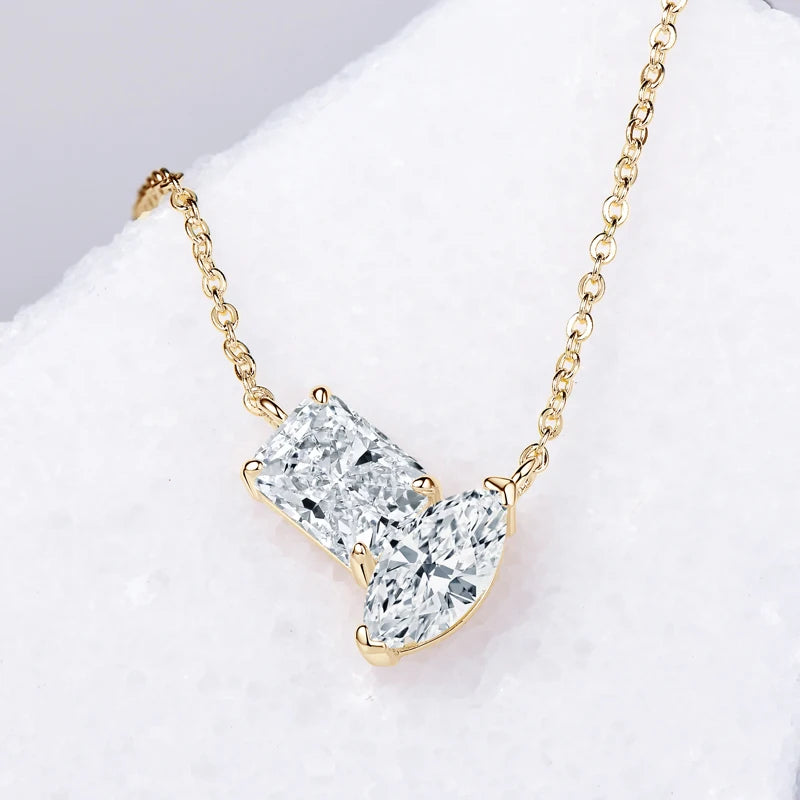 OXTAO Real 925 Silver Rectangular Oval Cut 3.0CTMoissanite Pendant Necklace Adjustable Clavicle Chain Necklace Fine Jewelry Gift