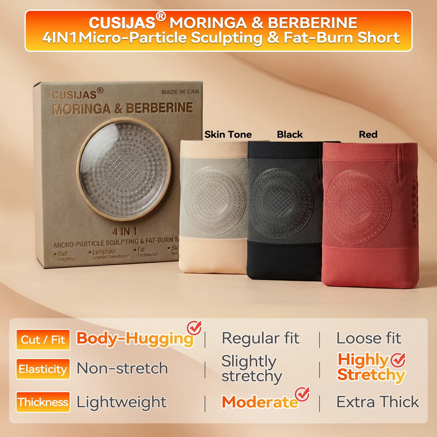CUSIJAS® Moringa & Berberine 4-In-1 Micro-Particle Sculpting & Fat-Burn Shorts